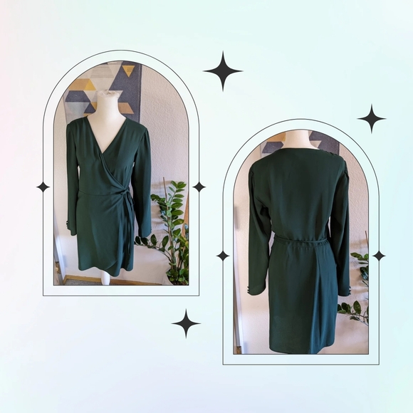 Topshop Dark Green Long Sleeve Dress - Picture 1 of 7